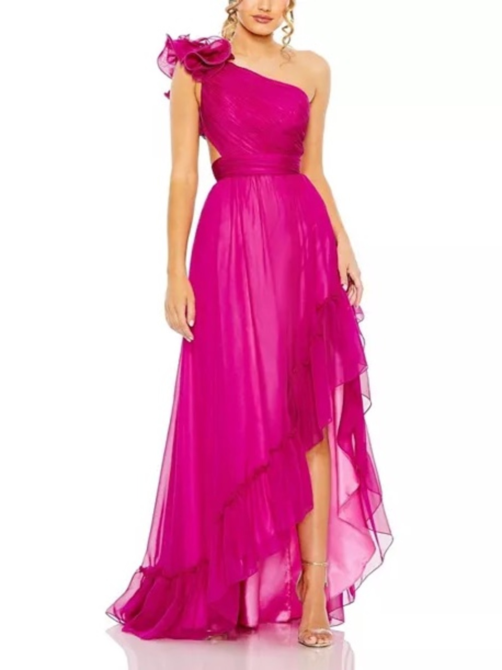 NWT Mac Duggal Ruffled One Shoulder Asymmetrical Gown High-Low Size 2